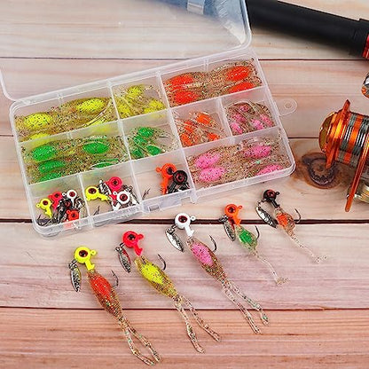 Crappie Lures Jigs Kit, 48/55pcs Crappie Baits Crappie Jig Head Hooks Soft Plastic Fishing Lures Split Paddle Tail Swim Bait for Crappie Fishing Panfish Bluegill Lures - color: 55pcs Crappie Jig Lures Kit