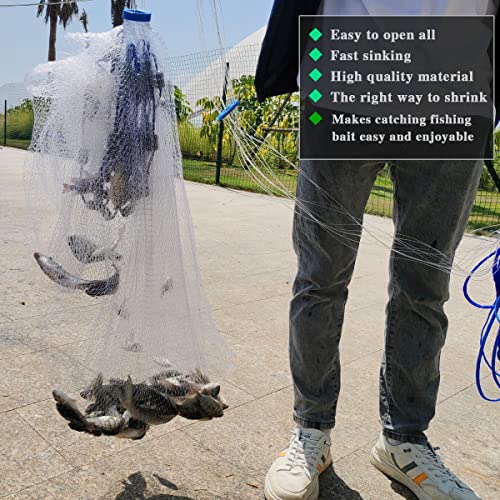 Drasry Saltwater Fishing Cast Net 3/8 and 1/4 Mesh with Heavy Duty Gray Sinker American Monofilament Fish Throw Net for Bait Trap 3FT 4FT 5FT 6FT 7FT 8FT 9FT Radius - size: 7FT Radius, style: 3/8 Mesh 1 Lb/Ft