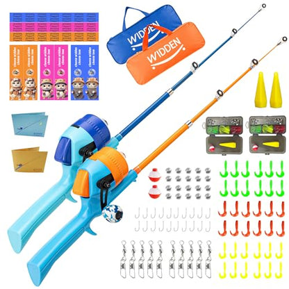 Kids Fishing Pole, Telescopic Fishing Rod, Toddler Collapsible Fishing Rod and Reel Combo with Tackle Box, Fishing Line, Bobber, and Soft Lures for Boy, Girl, Youth, Beginner, Over 4 Years Old - color: blue+orange