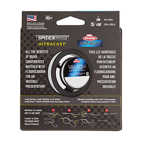 SpiderWire Ultracast Braid Vanish Fluorocarbon Dual Spool, 10lb Translucent Braid with 20lb Clear Fluoro Leader, 164yd | 150m