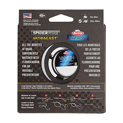 SpiderWire Ultracast Braid Vanish Fluorocarbon Dual Spool, 20lb Translucent Braid with 40lb Clear Fluoro Leader