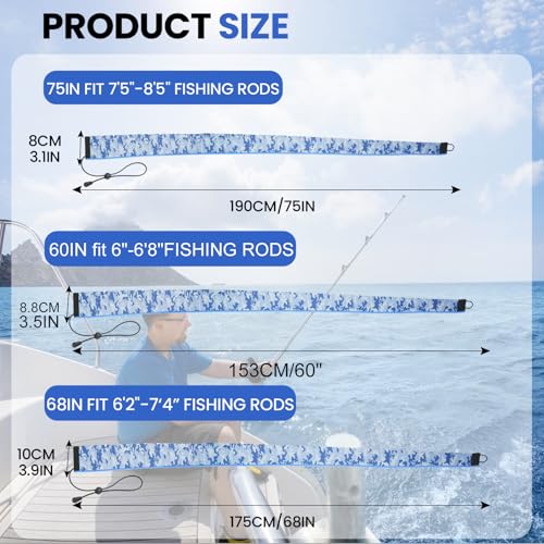 Neoprene Camo Fishing Rod Sleeves,Fishing Pole Sleeves,Fishing Rod Socks | UV Resistance,Puncture Resistant, Protect Casting, Spinning, Trolling Fishing Rods, Storage, tangled-free,75in,68in,60in - color: Blue camo, size: 60"