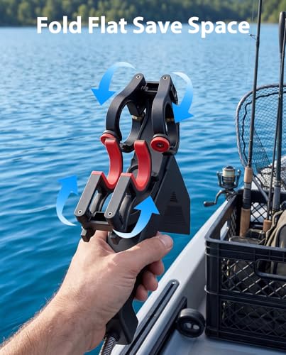 Clamp On Fishing Rod Holder for Boat Canoe Pontoon Kayak Dock | 360° Adjustable, Heavy Duty, Round & Square Rail Mount, Saltwater Safe - color: Dual Rod Holder- 2 Pack
