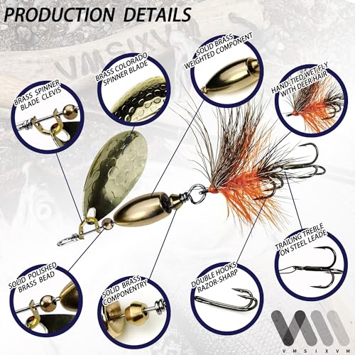 Trout Lures Rooster Bait Tail Fishing Spinnerbaits, Brass Hard Metal Spinner Baits Trout Fishing Lures for Bass Salmon Pike Freshwater Saltwater Lake River - color: B3-5pcs-3/8oz
