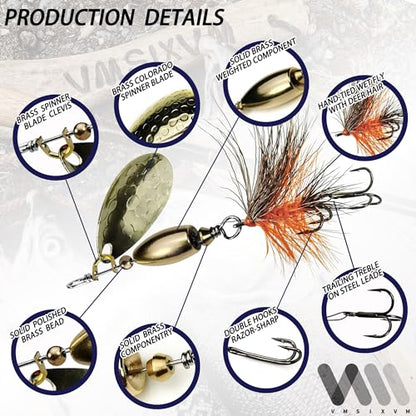 Trout Lures Rooster Bait Tail Fishing Spinnerbaits, Brass Hard Metal Spinner Baits Trout Fishing Lures for Bass Salmon Pike Freshwater Saltwater Lake River - color: B4-10pcs-1/4oz | 1/16oz