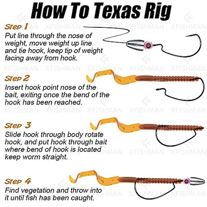 Texas-Rigs-for-Bass-Fishing-Leaders-with-Weights-Hooks-Rigged-Line-Kit - size: 1/0 Hooks-3/16 oz Weight-5pcs
