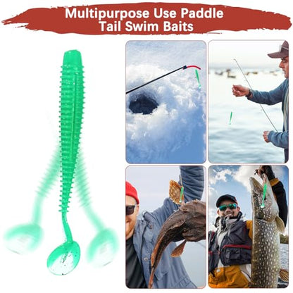 Soft Fishing Lures - Paddle Tail Swim Bait for Bass, Trout in Saltwater & Freshwater - Rigged with Hooks - Durable ABS Plastic - color: Green, size: 2.95"