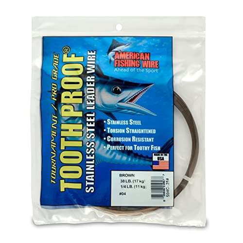 AFW Tooth Proof Stainless Steel Single Strand Hard Leader Wire - Bright and Camo for Shark, Barracuda, King Mackerel, Wahoo, Snook Bite Protection for Toothy Critters, Rigging Baits and Lures - color: Camo, style: #4, 38 Lb Test, 1/4 Lb