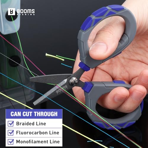 Booms Fishing Braided Line Scissors: Micro-Serrated Stainless Steel Blades Line Cutter - XW01 4.1" Fishing Serrated Shears with Zinger Retractor - style: Scissors + Fishing Retractor