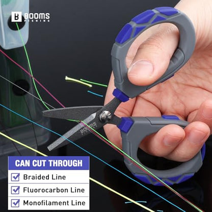 Booms Fishing Braided Line Scissors: Micro-Serrated Stainless Steel Blades Line Cutter - XW01 4.1" Fishing Serrated Shears with Zinger Retractor - style: Scissors + Fishing Retractor
