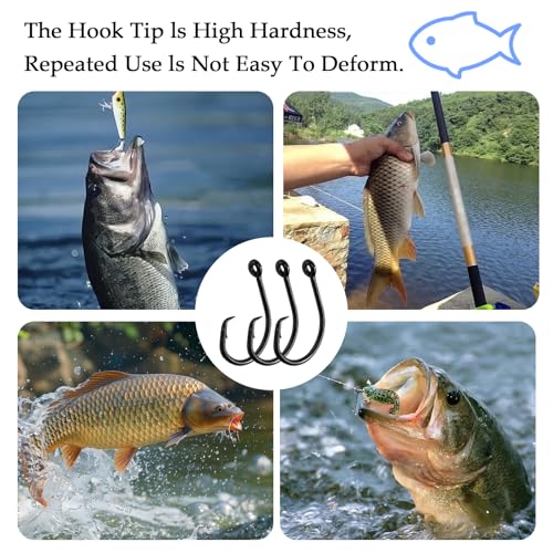 10PCS High-Carbon Steel Circle Hooks Barbed Fishing Hooks with Holes, Freshwater and Saltwater Fishing Hooks for Tuna, Catfish, Bass - size: #1