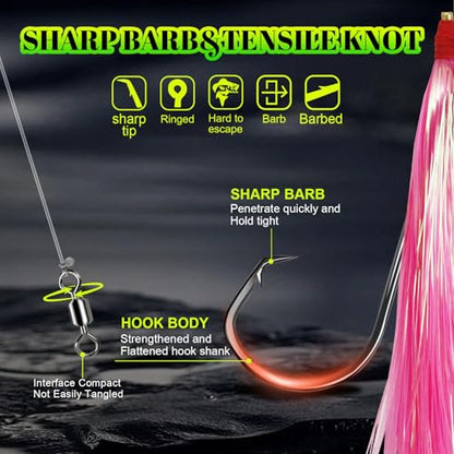 4Pcs Catfish Rigs Ready Kit, Pre-Rigged Float Rigs with Glow Floats & Flash Teaser, Dual Rattling Beads & Strong Circle Hooks, Adjustable for Freshwater and Saltwater Night Fishing