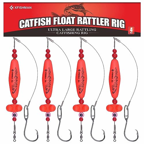 Catfish-Rig-for-Bank-Fishing-Catfishing-Tackle-Floats-with-Rattler-Santee Cooper Rig Equipment - color: Red-4 Pack, size: 3 inch