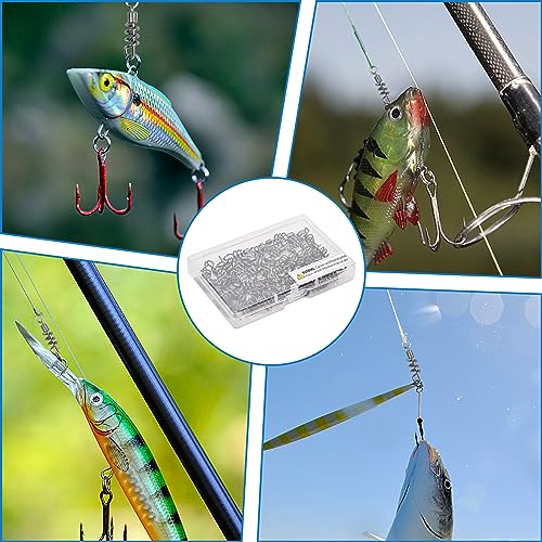 SILANON Fishing Corkscrew Snaps Swivel, 50pcs Stainless Steel Swirl Snap Swivels Barrel Rolling Swivels with Corkscrew Quick Clips Saltwater Freshwater Fishing Lure Line Connectors 2/0-8# - size: 1/0-135lb-50pcs
