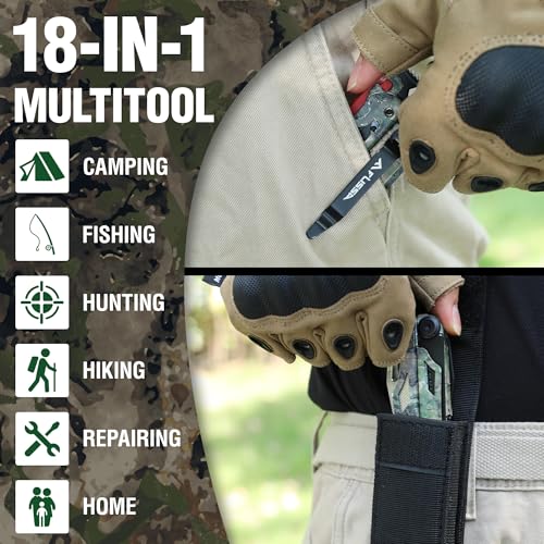 FLISSA Multitool, 18 in 1 Camo Multitool Pliers with Fire Starter, Window Breaker, Whistle, Stainless Steel EDC Gear with Sheath - Perfect for Survival, Simple Repair, Camping - color: Camo, size: 18-in-1