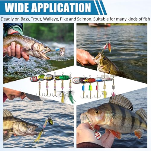 Spinner Baits Bass Lures Rooster Feather Tail Trout Lures Hard Metal Inline Spinner Bait Fishing Lure for Bass Salmon Trout - style: 10pcs Spinnerbaits Kit-a
