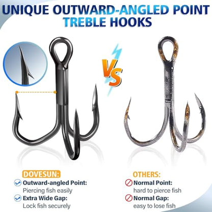 Dovesun Fishing Treble Hooks Outward-Angled Point 3X Strong Professional V Triple Fishing Hooks for Saltwater and Freshwater 50PCS Size #10#8#6#4#2 - size: #2 * 50PCS
