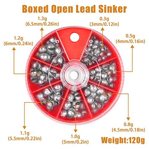 Split Shot Fishing Weights Sinker Kit, 120g/Box Round Split Shot Sinker Removable Fishing Weights Egg Sinkers for Saltwater Freshwater 7 Sizes - style: Red Box