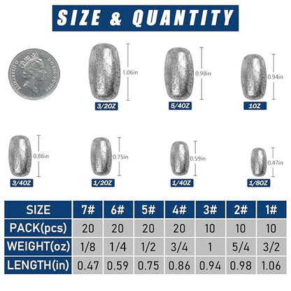 Egg Sinker Fishing Weights,10/20pcs Bass Casting Worm Weights Sinkers Oval Shape Bottom Fishing Tackles for Saltwater Freshwater - size: 3/2oz-10pcs