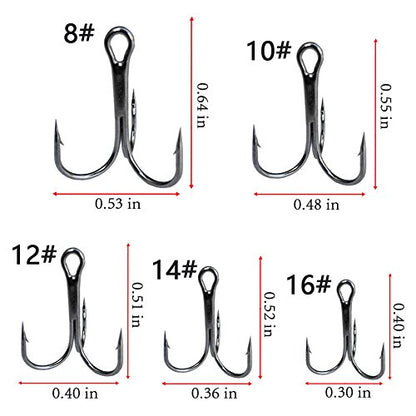 Drasry Fishing Treble Hooks Set for Saltwater Freshwater Size 1/0 to 16 High Carbon Steel Different Fish Hook 50pcs/Box - color: Black, size: #2 to #10