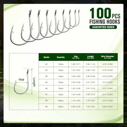 GOTURE 100Pcs Iseama Fishing Hooks Assortment with Tackle Box, 80D High Carbon Steel Ringed Eye Bait Hooks Kit for Freshwater Saltwater - style: 100pcs - Iseama Hooks