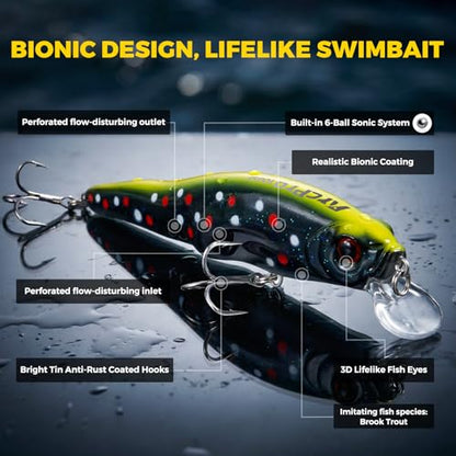 Topwater Fishing Lures -Hard Swimbait,3 8/9in 1/2oz Floating Lure with Hollow Cavity for Scent Attractant, for Bass,Pike,Trout,Freshwater & Saltwater - color: Salmo Salar