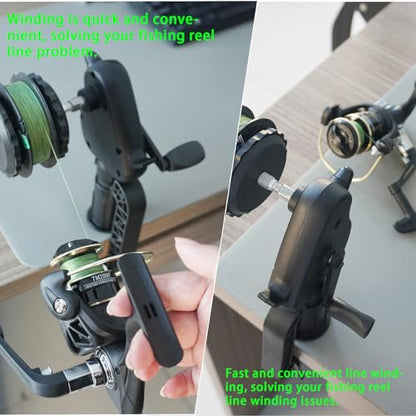 Black Pig-Shaped Fishing Line Winder Spooler, All-in-One Portable Fishing Reel Spooling Station for Spinning, Casting Reels, Clamp-on Rod or Desk Mount, Anti-Twist, Multi-Function, - size: RXQ-XN