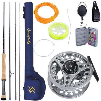 Sougayilang 5/6 Weight 9ft Fly Rod, 4-Piece Graphite Rod, Die Cast Aluminum Reel, Carrying Case, Fly Box & Fishing Flies Combo Starter Kit - color: Fly Fishing Combo #8-Silver