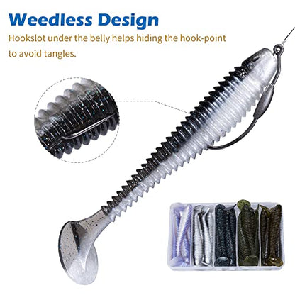Paddle Tail Swimbait Fishing Lures for Bass Fishing | 5/6/15 Pcs Soft Plastic Lures With Paddle Tail, Pre-Rigged Jig Hook Options for Walleye, Pike & Trout Fishing - color: Model G