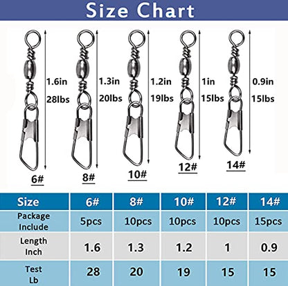 Fishing Snap Swivels Rolling Barrel Swivels with Safety Snaps High Strength Copper and Stainless Steel, Black Nickel Coated Quick Connect Swivel Snap Fishing Tackle - color: 50pcs(6,8,10,12,14#)