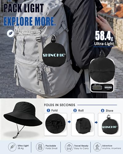 Water-Resistant Sun UPF 50+ Bucket Hat Protection Packable Brimmed Boonie for Women Men Summer Lightweight Hiking Outdoor Cap - color: Black