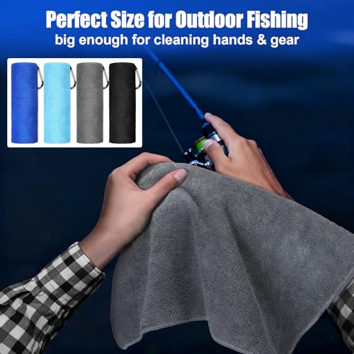 8 Pack Microfiber Fishing Towels with Clips and Retractable Buckles 16 x 24'' Absorbent Fishing Bait Towels with Storage Bag for Fly Kayaking Hiking Boating Kayaking Camping Hiking