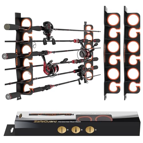 KastKing SafeGuard Fishing Rod Holder for Garage, Wall or Ceiling Mounted Fishing Rod Rack Storage Organizer, Fishing Pole Holder Holds 6 Rods or Combos in Less Than 18 Inches - color: A: Black, 1 Pack(store 6 fishing rods or combos)