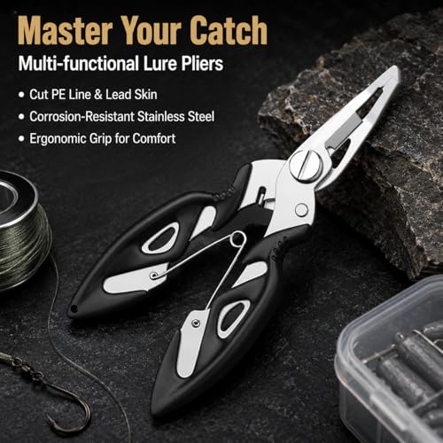 predolo Foldable Fishing Scissors, Stainless Steel Braided Line Cutter, Anti Rust Fishing Line Scissors for Tackle Box, Pocket Portable, Black multi-functional Lure Pl - style: Black multi-functional Lure Pl