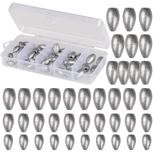 Lead Worm Weights, Bullet Fishing Sinkers for Texas Rig | 40/50 Pack Lead Worm Weights, Smooth Hole , Weedless Rig for Texas Rig and Finesse Bass Fishing 1/8 3/16 1/4 3/8oz - size: mixed size-40oz
