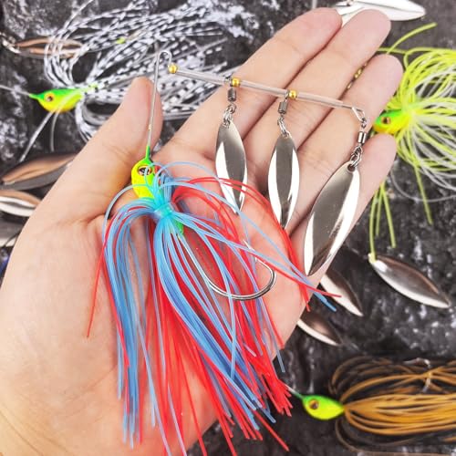 Spinner Baits for Bass Fishing | Hard Metal Jig SpinnerBaits, Fishing Jigs buzzbait for Bass Salmon Pike Trout Snakehead, 5 Pack, multicolor
