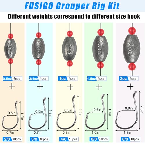 Grouper Rig Saltwater Weighted Fishing Egg Sinker Rigs with Circle Hook Carolina Flounder Rig Surf Fishing Rigs Bottom Rig Catfish Leaders Rig Ready Grouper Rigs - style: 2oz Rig Kit-14pcs