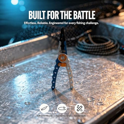 Aluminum Fishing Pliers, Hook Remover, Extended Throat, Split Ring Tool, Saltwater Resistant, Lightweight Braid Line Cutters, Crimping Sleeves, Lanyard, Nylon Sheath