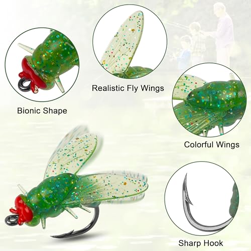 Bionic Fly Fishing Baits, Fly Fishing Flies Kit Trout Jigs Swimbaits Dry Flies Bionic Fishing Lures Fly Fishing Hook for Bass Panfish Trout - style: Green-18pcs