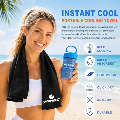 YQXCC 2 Pack Cooling Towels (47"x12"), Ice Cool Neck Towel, Soft Breathable Microfiber for Yoga, Golf, Gym, Running, Camping & Hot Weather - color: Dark Gary/Rose Red