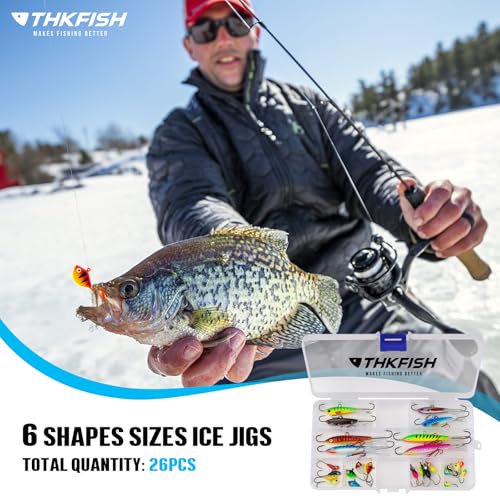 THKFISH Ice Fishing Lures Ice Fishing Jigs Ice Fishing Gear Hard Fishing Lures and Jigs Walleye Ice Fishing Kit Crappie Panfish Pike Jigs,14/26/40PCS - color: A-26PCS