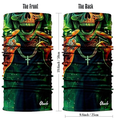 Obacle Neck Gaiter Face Mask Bandana for Dust Wind Sun Protection for Men Women - color: Skull Green Face Open Mouth