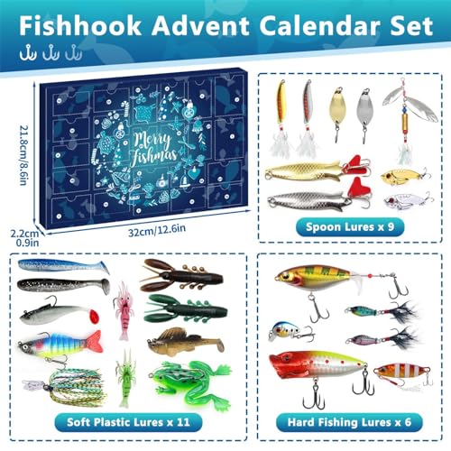MOVINPE Fishing Advent Calendar for Adult Men Teen Boys, 2025 Fishing Lure Christmas Gifts, 24 Days Topwater Lures Fishing Spoons Minnow Popper Crankbait for Fishing Lovers Father Boyfriend Brother