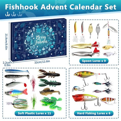 MOVINPE Fishing Advent Calendar for Adult Men Teen Boys, 2025 Fishing Lure Christmas Gifts, 24 Days Topwater Lures Fishing Spoons Minnow Popper Crankbait for Fishing Lovers Father Boyfriend Brother