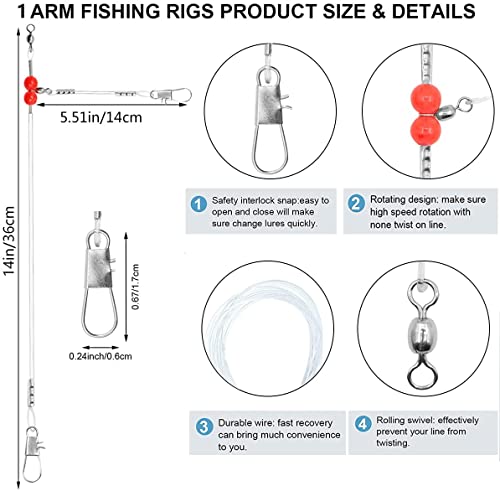 YOTO Fishing Leaders,Saltwater Tackle Rig with Swivels Snap, High-Strength Fishing Wire Gear Equipment for Lures Bait Or Hooks,1Arm and 2Arm - color: White Nylon Leaders, style: 1arm，6pack
