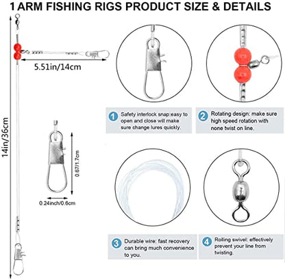YOTO Fishing Leaders,Saltwater Tackle Rig with Swivels Snap, High-Strength Fishing Wire Gear Equipment for Lures Bait Or Hooks,1Arm and 2Arm - color: White Nylon Leaders, style: 1arm，6pack