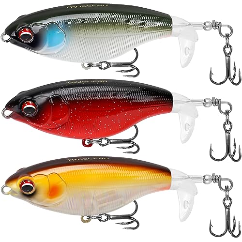TRUSCEND Popobait Easy Catch Fishing Lures with BKK Hooks, Instant Startup, Longer Cast, Balanced Spray/Sound/Swim, Plopper Topwater Lures for Bass, Trout, Pike, Walleye, Freshwater Saltwater Fishing - color: B1-3.5",0.4oz