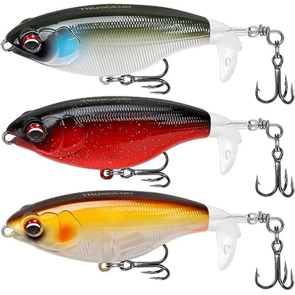 TRUSCEND Popobait Easy Catch Fishing Lures with BKK Hooks, Instant Startup, Longer Cast, Balanced Spray/Sound/Swim, Plopper Topwater Lures for Bass, Trout, Pike, Walleye, Freshwater Saltwater Fishing - color: B1-3.5",0.4oz