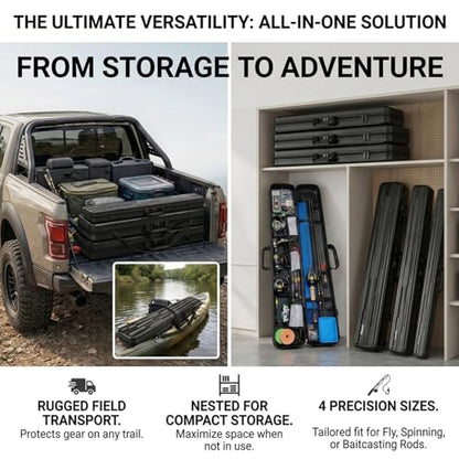 Hard Shell Fishing Rod Case, 50" Protective Rod Tube (4-in-1 Set) for 7ft 2-Piece Rods, Crushproof & Water-Resistant Travel Carrier, Heavy-Duty Storage for Bass, Fly & Saltwater Fishing