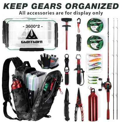 Ghosthorn Fishing Backpack with Tackle Boxes Fish Lip Gripper Pliers Lures Waterproof Tackle Bag with Rod Holder Fishing Gear - color: Black Camouflage, size: Standard